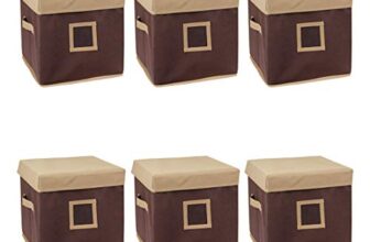 Amazon Brand – Solimo Fabric Square Storage Box With Lid, Small (Beige And Brown) -Set Of 6