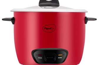 Pigeon By Stovekraft Ruby Rice Cooker With Single Pot, 1.8 Litres.(Red) | Toughened Glass Lid | 700 Watts | 1 Aluminium Cooking Pot | Measuring Cup| Spatula | Energy Efficient Cooking