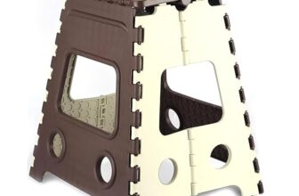 Pulgos 18-Inch Super Strong Folding Step Stool For Adults & Kids – Foldable Sitting Stool For Home, Kitchen, Garden, Travel – Durable Plastic Feces For Home Use (Brown, White) (Set Of 1 Pc)