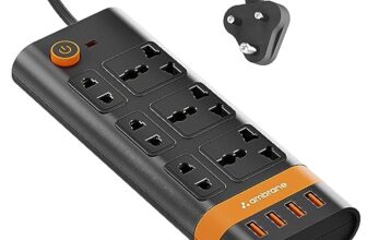 Ambrane Extension Board, 10 Ports With 4 Usb Ports + 6 Power Sockets Smart Electric Surge Protector Multi Plug With 2500W, 3Mtr Cord Length, 2.1A Usb Output (Smartstrip, Black)