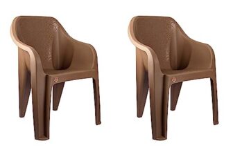 Cello Dynamo Plastic Chair (Set Of 2) (Brown) | Strong And Durable | Easy To Clean | Chair For Living Room, Bed Room, Kitchen, Office Room, Outdoor | 3 Years Warranty