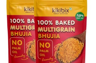 Kikibix 100% Baked Multigrain Bhujia Namkeen, Healthy Snacks For Adults & Kids, Low Fat, Low Calories, High Protein Bhujiya Diet Mixture For Diabetics- No Palm Oil, Baked Not Fried – Pack Of 2
