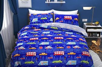 Vjk Fab Queen Size Kids Bedsheet Car/Truck Cartoon Design Bedsheet For Double Kids Room, 90X100 Inches Size With 2 Xl Size Pillow Covers, Sky Blue Color