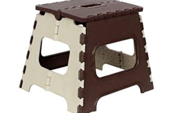 Pulgos” Plastic Non-Slip Folding Stool – Strong, Compact And Stylish, Supports Up To 95 Kg – Ideal For Garden, Bathroom, Bedroom, Perfect For Kids & Adults (Brown)