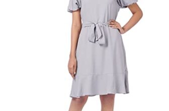 Vero Moda Women’S Polyester Fit And Flare Knee-Length Casual Dress (10279410-Ultimate Grey_Ultimate S)