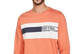 Numero Uno Men’S Fleece Crew Neck Sweatshirt (Kmssfc60-Dusty Orange/White-L_Dusty