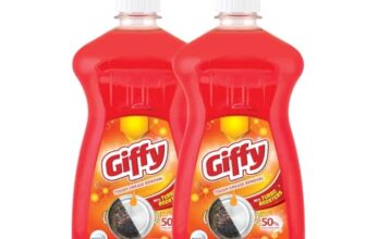 Giffy Liquid Dish Wash Gel 500Ml Pack Of 2 With Turbo Boosters| 50% More Effective| Natural Mild Fragrance Removes Odour| Easy Lather & Rinse Off Formulation| Leaves No White Residue| Safe On Hands