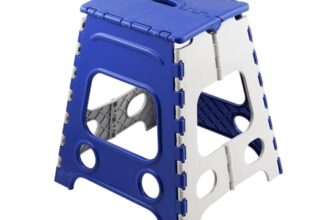 Markwell 18 Inches Plastic Super Strong Adjustable Portable Folding Step Stool For Adults And Kids, Kitchen Stepping Stools – Made In India (Blue – White)