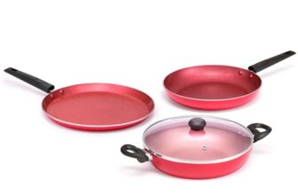 Butterfly Coral Dlx Kcp 3 Non Stick Cookware Set| Tawa 250 Mm | Fry Pan 240 Mm | Kadai 240 Mm | Induction Base| Premium Virgin Aluminum | Pfoa Free | Scratch Resistant | Velvet Red