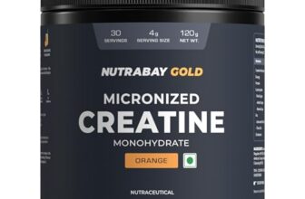 Nutrabay Gold Micronised Creatine Monohydrate Powder – 120G, Orange | Nabl Lab Tested | 3G Creatine/Serving | Increases Muscle Mass, Strength & Power | Pre & Post Workout Supplement | For Men & Women
