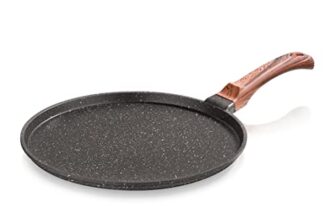 Echt Die Cast Aluminium Non Stick Dosa Tawa,Size 28 Cm, Flat Roti And Chapati Tawa, Granite Finish,Wooden Finish, Soft Touch Handle, Pfoa Free, Idle For Indian Style Cooking,(Grey)