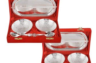 Rajasthan Emporium And Handicrafts German Silver Silver Bowl, Spoon And Tray Set (Silver)