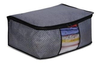 Jeyang Non Woven Saree Cover And Cloth Organizer With Transparent Window For Wardrobe Storage For Towels, Bedsheets, Clothes, Sarees And Lehenga ((Black Dot), Pack Of 1)