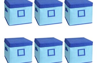 Amazon Brand – Solimo Square Fabric Storage Box With Lid, Set Of 6, (Medical Blue And Royal Blue, Large)