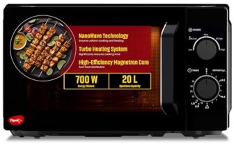 Pigeon 20L Nano Wave Solo Microwave Oven | 700 Watts | 5 Power Levels (Re-Heat, Pop, Cook, Steam, Defrost – Sksmwo20L) | Black