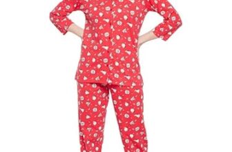 Clovia Women’S Cotton Christmas Print Top & Pyjama Set (Ls0585P04_Red_L)