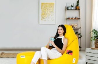 Amazon Brand – Solimo Premium Faux Leather Bean Bag Combo With Footrest & Cushion, Filled With Beans | Multifunctional Pocket| Capacity: Upto 6 Ft Height, 100 Kg Weight | 2Xl | Yellow