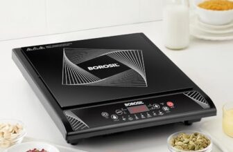 Borosil Smart Kook 1200W Induction | 7 Preset Indian Menu With Keep Warm & Manual Mode | Auto Cut-Off, Led Display, Overheat Protection, Crystal Glass Top, Child Lock, 8 Power Levels | 1 Year Warranty