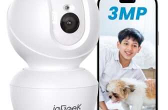Iegeek 3Mp 2K Cctv Camera For Home Indoor, Wifi Security Camera, 360° Pan/Tilt, Two-Way Audio, Motion Tracking, Human Detection, Night Vision, Alexa