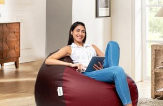 Amazon Brand – Solimo Premium Faux Leather Bean Bag Filled With Beans | Capacity: Upto 5.8 Ft Height, 85 Kg Weight | 2Xl | Brown And Tan