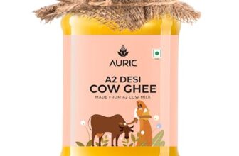 Auric A2 Bilona Desi Cow Ghee 1 Liter- Vedic Bilona Method -Traditional Curd Churned -Lab Tested – Danedar Ghee -Grass Fed Cow -Glass Jar