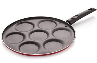 Nirlon Non Stick Aluminium 7 Cavity Appam/Uttapam/Pan Cake Maker Uttapam Tawawith Handle [3Mm Classic_Up7] (Red_Up7)
