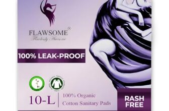 Flawsome Sanitary Pads For Women L | 100% Organic Cotton Period Pads | Rash-Free, Toxin-Free, Ultra Soft | With Disposal Covers | Ultra-Thin | 50% Wider Back | Leak-Proof L Super Absorbent Heavy Flow Napkins (Pack Of 10, Eco-Friendly)