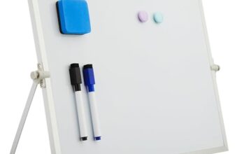 Amazon Brand – Solimo Dry Erase Double-Sided White Board With 360° Rotating Adjustable Stand | Aluminium Frame | Accessories Included | Portable (30 X 40 Cm)