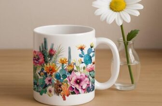 Icora Ceramic Coffee Mug 330Ml With Colorful Cactus Floral Print For Tea Coffee Lovers/Pack Of 1