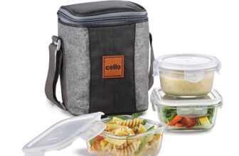 Cello Glassy Mix Lunch Box Set Of 3 (240 Ml X 1 & 320Ml X 2), Clear | Microwavable Toughened Glass | Leak Proof Design | Tiffin For Office/School/College