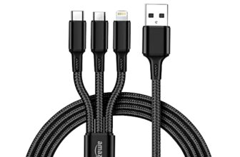 Amazon Basics 3 In 1 Charging Cable| Micro Usb Type-C And Lightning 15W Fast-Charging Cable | 1.2Mtr. Wide Compatibility Black