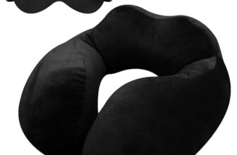 Greeli Rover Neck Pillow – Soft Fiber Filled Travel Neck Rest With Snap Button, Plush Fabric, Neck Support For Flight, Bus, Car, Neck Pillow For Neck Pain Relief (Black With Eye Mask)