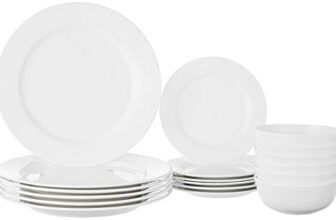 Amazon Brand – Solimo Ceramic Geometric Dinner Set( White ,18 Pieces )