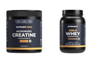 Nutrabay Gold Micronised Creatine Monohydrate Powder – 120G, Orange With Gold Whey Protein Concentrate With Digestive Enzymes – 1Kg, Rich Chocolate Crème