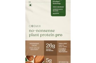 Cosmix No-Nonsense Plant Protein Pro | 26g Protein/Serve | Indonesian Cacao | Yeast Powered Plant-Based Protein | PDCAAS of 1 | Light On Gut, Superior Muscle Recovery – 38g (Pack of 1 Sachet)