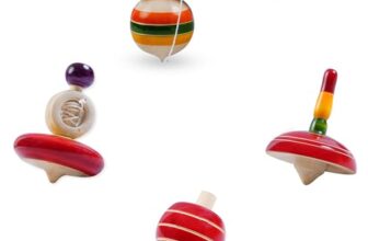 Toddler S Step Wooden Spinning Tops – Non Toxic Desi Lattoo – for Kids Pack of 4 – Multicolor – Curiosity & Fine Motor Skills | bambaram (4 Assorted Tops)
