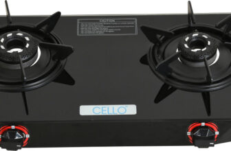 CELLO Hexa Manual Ignition Black Aluminium Alloy Burner Toughened Glass Glass Manual Gas Stove(2 Burners)