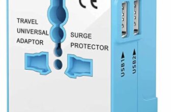 rts High Speed Wall Charger Universal Travel adapter International All in One Worldwide Travel Multi Plug Adapter cable and with Build in Dual USB Charger with Multi Type Power Outlet USB Smart charging charger for USA EU UK AUS Cell Phone Laptop smart phone (Blue & White)