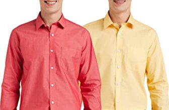 Amazon Brand – Symbol Men’s Cotton Formal Shirt | Casual | Plain | Full Sleeve | Combo Pack of 2 – Regular Fit (Available in Plus Size) (Pale Yellow&Mid Red_40)