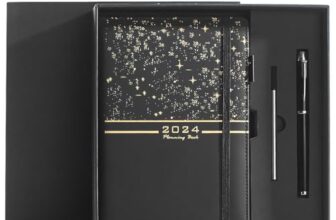 ZIBUYU® A5 Diary For Men Black PU Leather Planner With Pen & Refill, Refillable Daily Monthly Yearly Organizer Notebook, Professional Office Journal, Elegant Business Gift For Students And Gentlemen