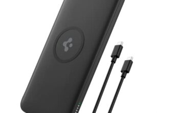 Spigen 2 in1 10000 mAh Wireless Charging Power Bank with USB-A | USB-C 20W Fast Charging, Included Type-C to C Cable, Lithium Polymer – Black