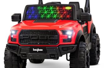 Baybee Bronco Battery Operated Electric Ride on Toy Jeep with RGB Windshield Light & Music for Kids, Boys, Girls, Baby Big Car to Drive, 3 to 8 Years, Red