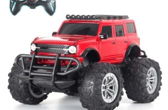 popsugar Off Roader Rechargeable Remote Control Car | RC Car Monster Truck | 4 Headlight Modes | Lithium Battery | C-Type Charging | Remote Control Car for Kids | Made in India, Red