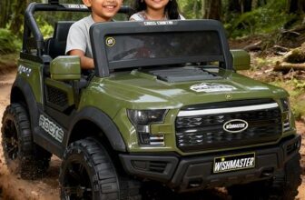 Wishmaster 4×4 Driving EV Cars for 1-8 Year Electric Ride on Jeep for Kids | Remote + Steering + Mobile App Control | Jeeps car for Boys & Girls (Medium Size F-Raptor [1-8 Year Kids], Army Green)
