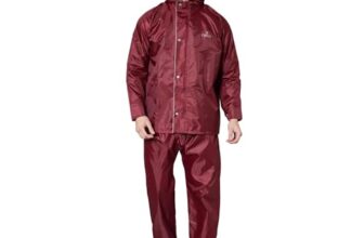 THE CLOWNFISH Waterproof Standard Length Rain Coat For Men With Pants Polyester Reversible Double Layer Rain Coat For Men Rain Jacket Suit Inner Mobile Pocket With Storage Bag(Maroon),X-Large