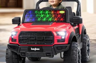 Baybee Bronco Battery Operated Jeep for Kids, Ride-On Toy with RGB Windshield Light & Music, Electric Jeep Battery Car, Baby Big Cars for Kids to Drive, 3 to 8 Years, Bronco Red
