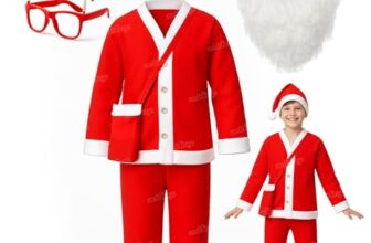 Zest 4 Toyz Synthetic Woven Santa Claus Costume for Kids – Christmas Dress With Jacket, Pant, Cap, Goggles, Beard and Pouch – Boys and Girls Age 4-6 Years, Red