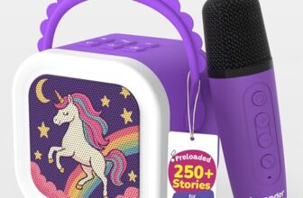 WonderBuddy StoryBox Mini, 250+ Stories Preloaded, Karaoke Mic for Singing, RGB Lights, Kids BT Speaker, Musical Toy, Storytelling Toys, Birthday Gift for 6-10 yr Girls – Unicorn with Mic