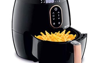 KORYO 2.6L Air Fryer with Digital Display, 1350W, Touch Control, Multiple Cooking Attachments: Silicon Cup Cake Moulds, Silicon Brush, Pizza Pan, Cake Barrel and Recipe Book (2.6 Litres, KHF4420)