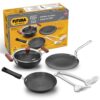 Hawkins Futura 6-Piece Hard Anodised Induction Gift Set – 2L Kadhai, 20cm Frying Pan, 26cm Tava, Glass Lid, Stainless Steel Skimmer and Turner (HAGP1)
